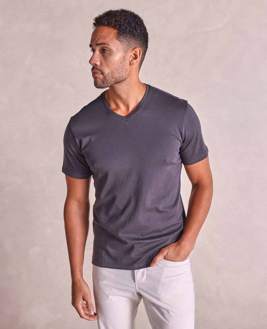 The Luxe Supima - V-Neck SS Tee - Charcoal